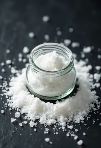 Аскорбинова киселина под формата на прах в малка купичка и с дървена лъжица