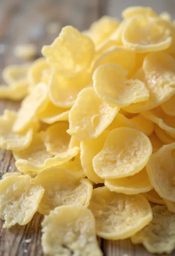 Картофени люспи в купа и разсипани с дървена лъжица