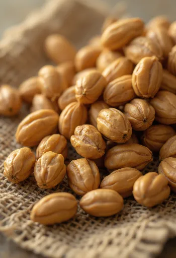 Грудки от земен бадем (чуфа) върху дъска със зеленчуци