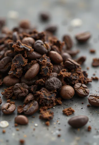 Печени зърна от корен на цикория върху дъска