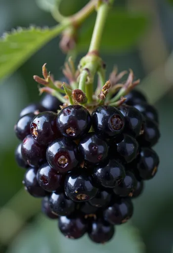 Пресни къпини в купа и върху дървена маса с домашно сладко