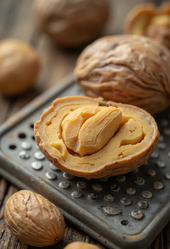 Цели и смлени индийски орехчета в купичка на дървен плот