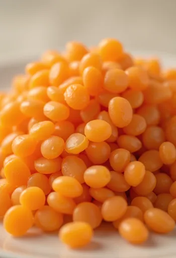 Купа с червена леща в рустикална кухненска среда, върху дървена повърхност