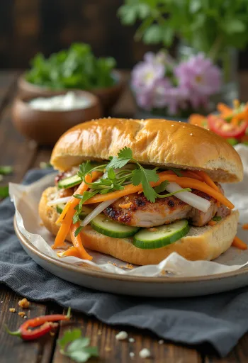 Класически Бан Ми, сервиран с богати на вкус пресни зеленчуци и говеждо месо.