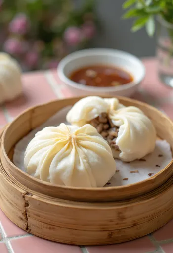 Bánh bao със свинско, сервирано с пресен кориандър