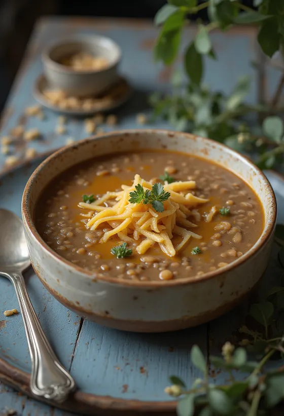 Сервирана крем супа от леща с пушено сирене