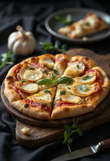 Пица Маргарита с чесън, сервирана