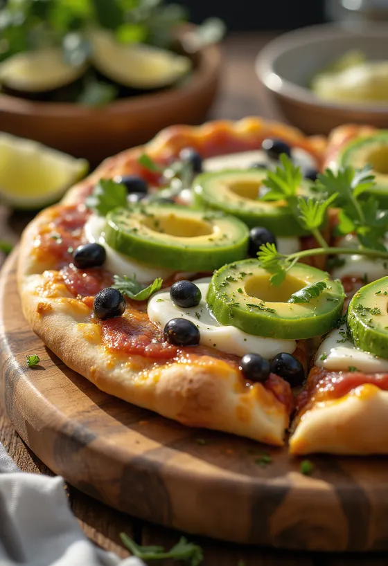 Pizza Mexicana с чушки халапеньо, черен боб и авокадо