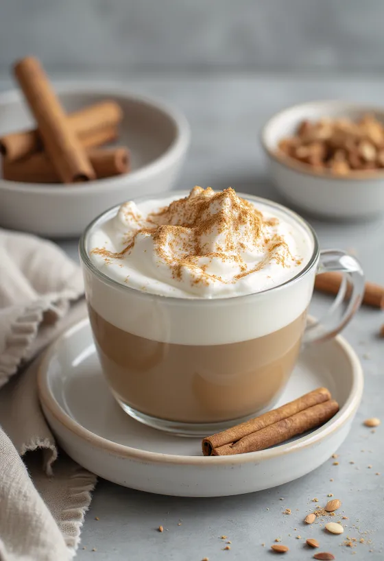 Лате с канела и бадеми, сервирано