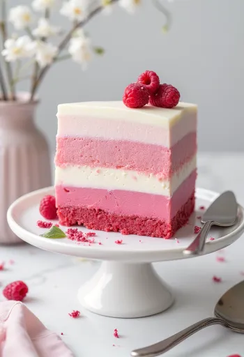 Малинова омбре торта, сервирана