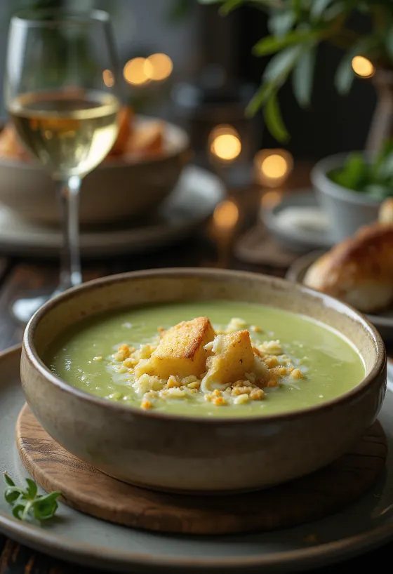 Крем супа от праз с кашкавал сервирана