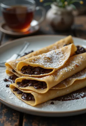 Patishapta с шоколадов пълнеж, сервирана с орехи и канела