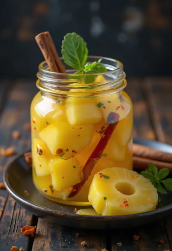 Лют маринован ананас, сервиран в буркан