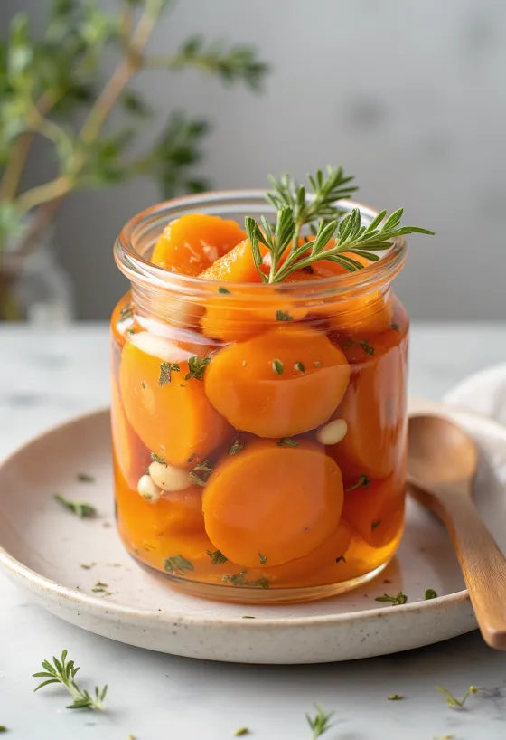 Ескабече с моркови, сервирано с пресни подправки