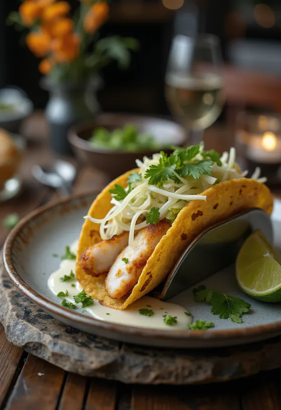 Рибно тако (Pescado Taco) със скара риба, зеле и кориандър