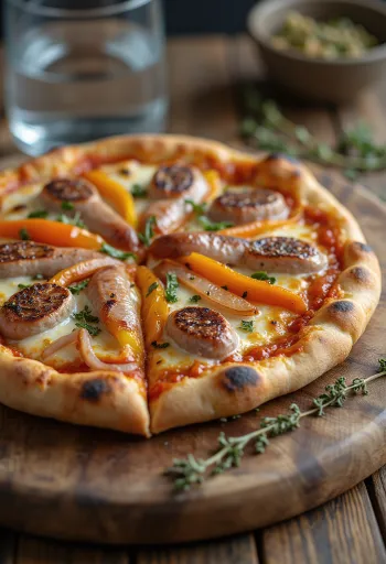 Pizza Viennese с австрийска наденица, чушка и моцарела