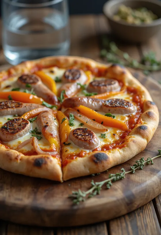 Pizza Viennese с австрийска наденица, чушка и моцарела
