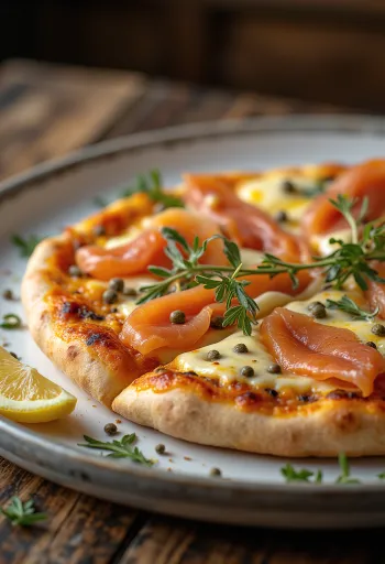 Pizza à la Norvégienne с пушена сьомга, каперси и заквасена сметана