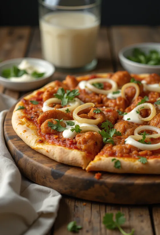 Tandoori chicken pizza с индийски подправки и кориандър