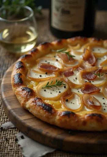 Tarte flambée със заквасена сметана, лук и бекон