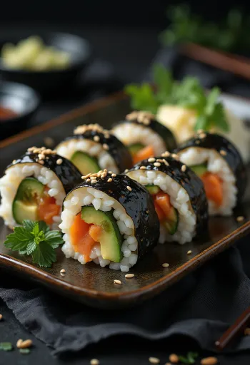 Veggie Gimbap, прясно приготвен със зеленчуци и авокадо