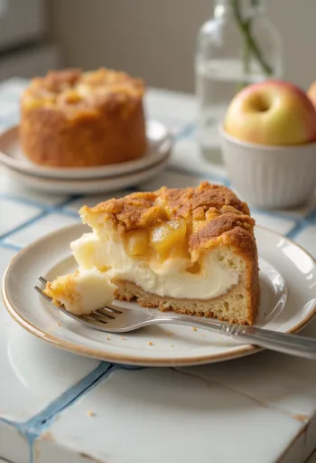 Ябълково-канелена торта с извара, украсена с ябълки и канела