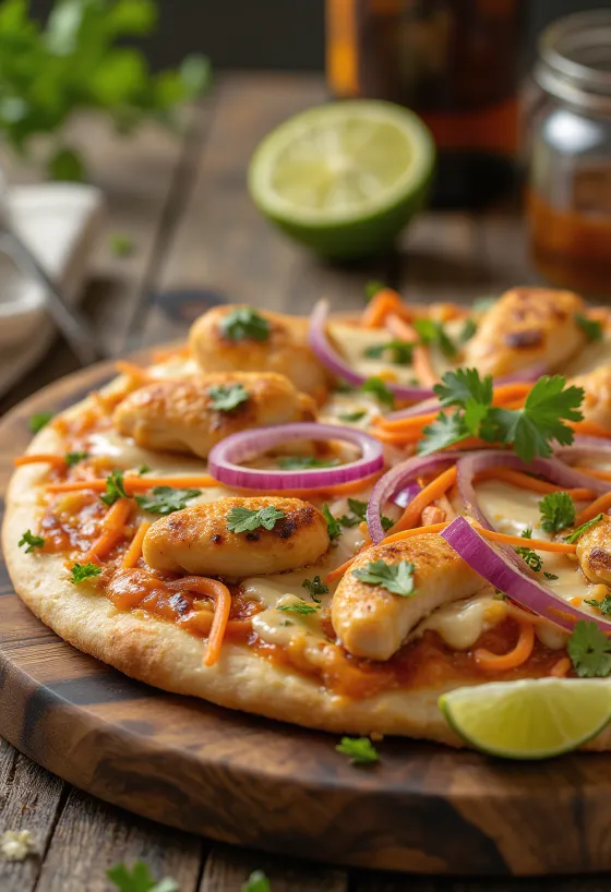Thai chicken pizza с фъстъчен сос и кориандър