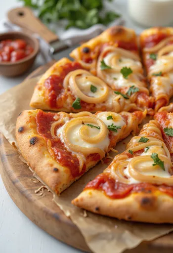 Pizza con Cipolla с лук и моцарела