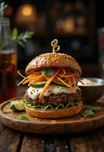 Сервиран тайландски пикантен бургер