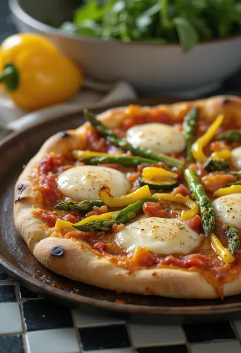 Pizza Primavera с пролетни зеленчуци и босилек