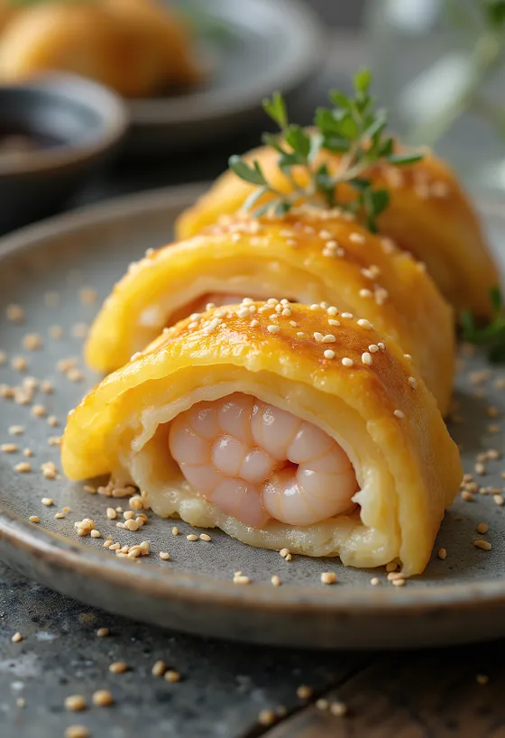 Тамагояки с пюре от скариди, омлет с богат пълнеж от скариди