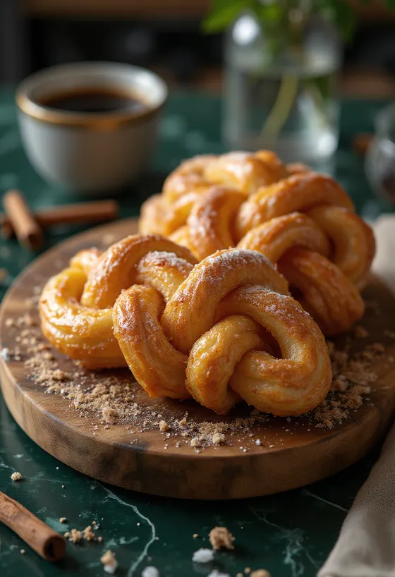 Koeksister с вкус на канела, изпечен до златистокафяво, поръсен със захар