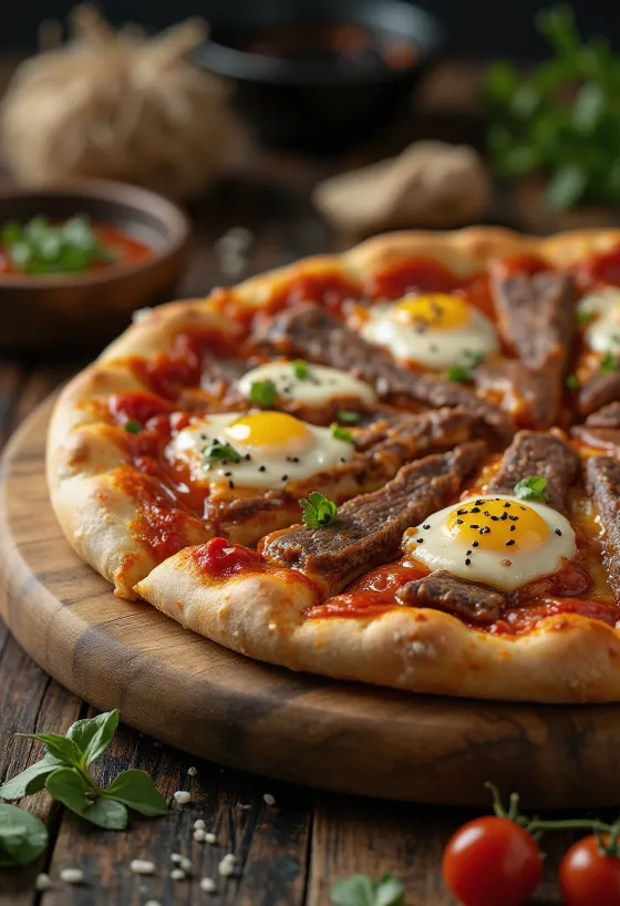 Корейска пица с говеждо месо Bulgogi, сервирана