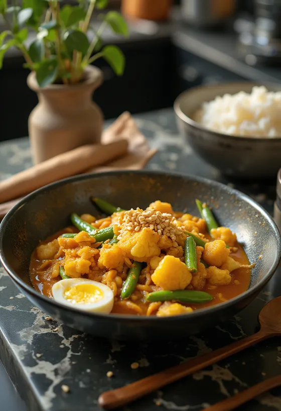 Каре-каре веган вариант с фъстъчен сос и зеленчуци