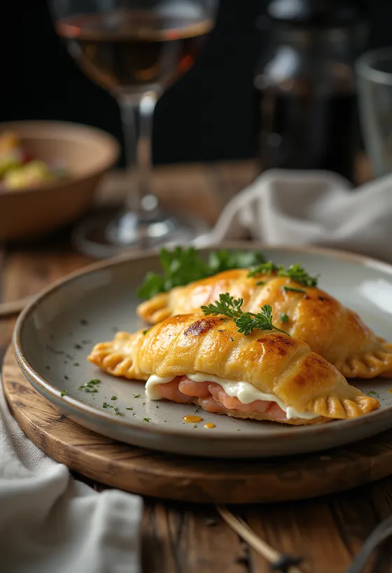 Емпанади със сьомга, изпечени до златисто