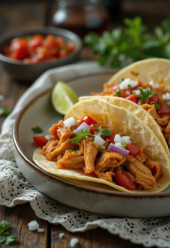 Сервирани Tacos de Pollo con Salsa Roja