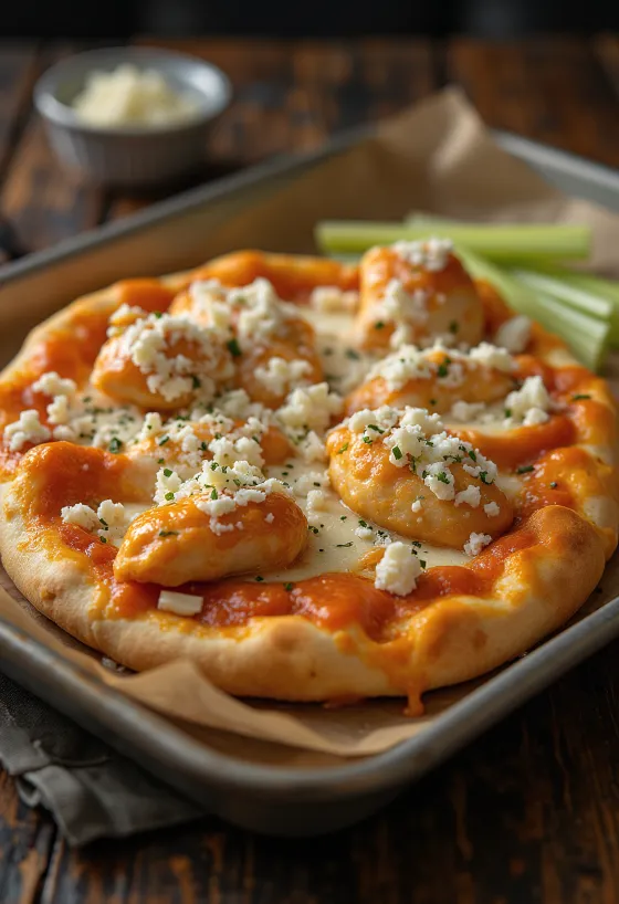 Buffalo chicken pizza с люто пиле и синьо сирене