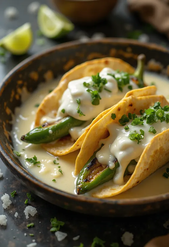 Сервирани Tacos de Rajas con Queso