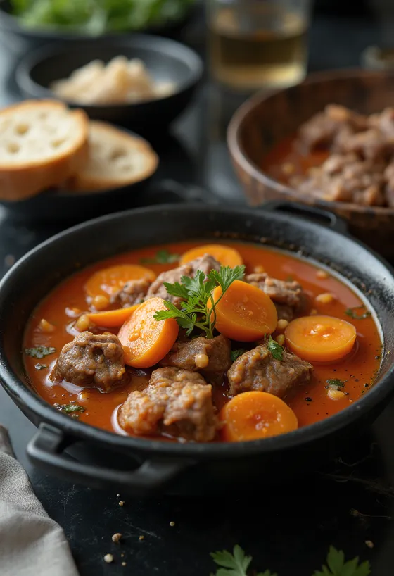 Bò kho с чесън, поднесено с кокосово мляко и подправки