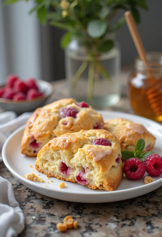 Сладки питки с малини и мед, прясно изпечени