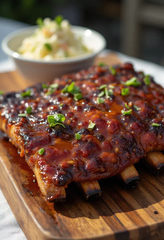 BBQ свински ребра, поднесени с карамелизиран сос