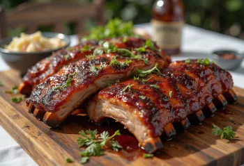 BBQ свински ребра, поднесени с карамелизиран сос