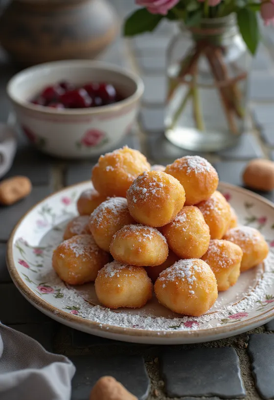 Пържени понички (Пончики), руски понички, сервирани