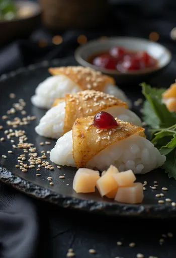 Omusubi с умебоши, японски оризови топки с мариновани сливи и листа нори.