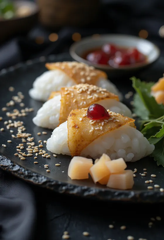 Omusubi с умебоши, японски оризови топки с мариновани сливи и листа нори.