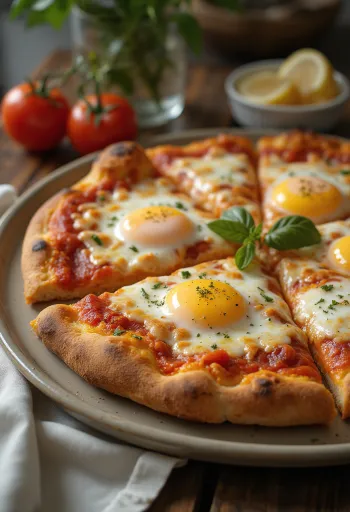 Pizza a Caballo с пържено яйце, дебело тесто и моцарела
