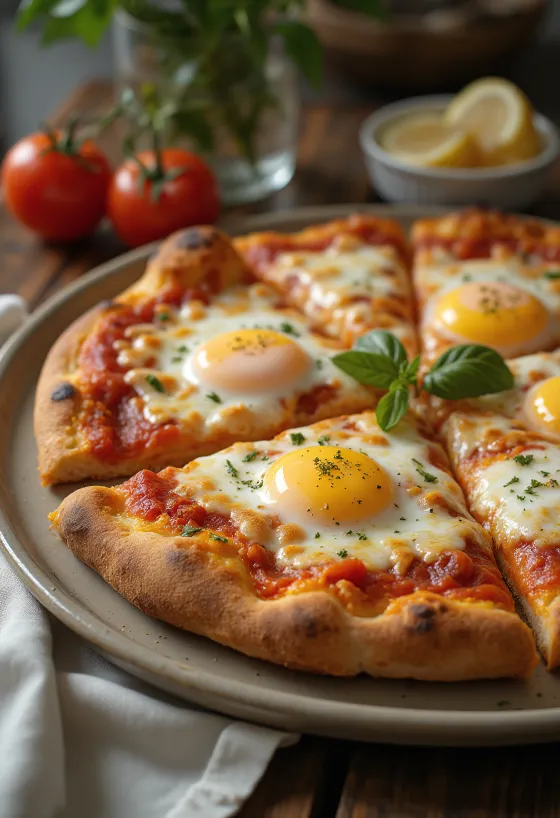 Pizza a Caballo с пържено яйце, дебело тесто и моцарела
