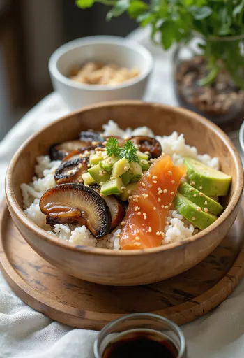 Купа Чирашизуши с прясна сьомга, гъби шийтаке и авокадо