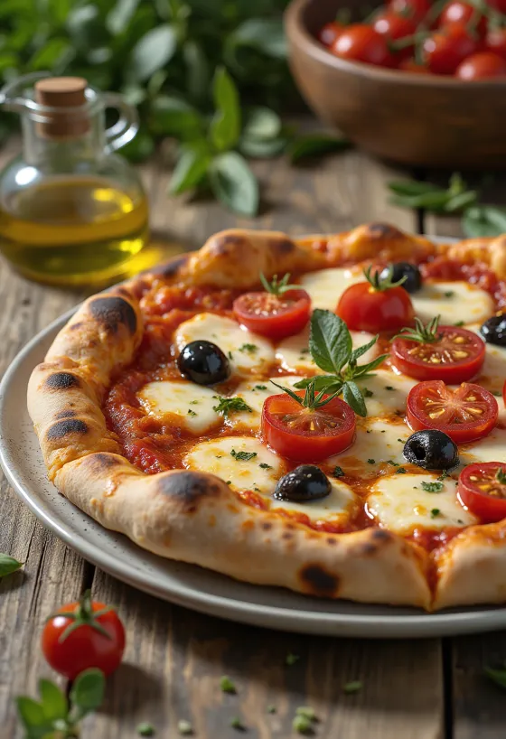 Pizza alla Barese с домати и черни маслини
