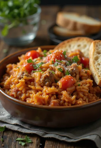 Ориз с месо сервиран